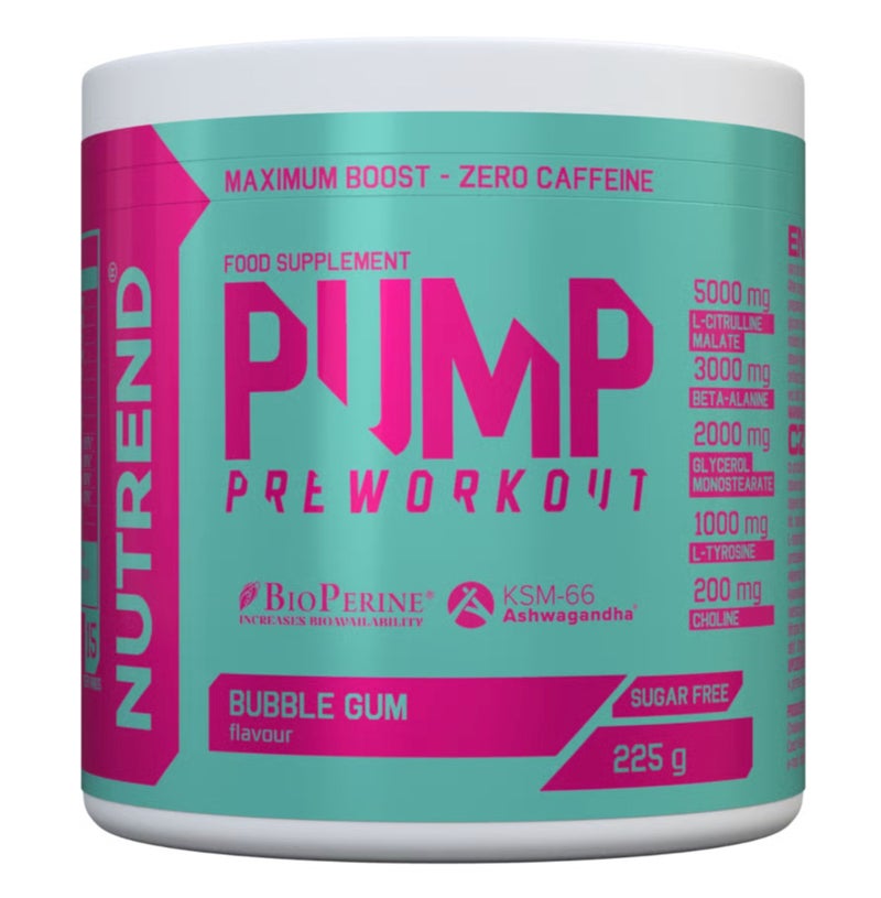 NUTREND PUMP Pre Workout Bubble Gum 225g – Zero Caffeine, Sugar Free, Citrulline & Beta Alanine Formula - Image 1